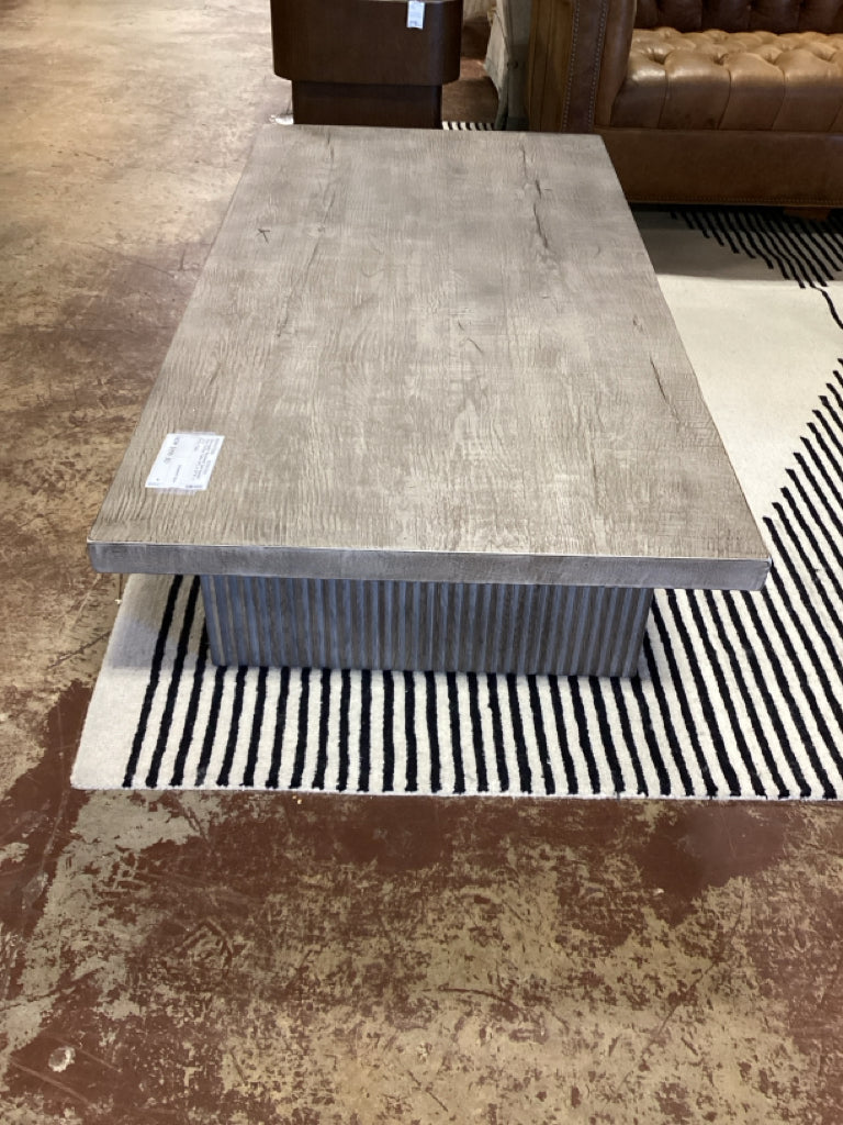 Rectangular Reclaimed Oak Reeded Plinth Coffee Table 64"L x 32"W x 14"H