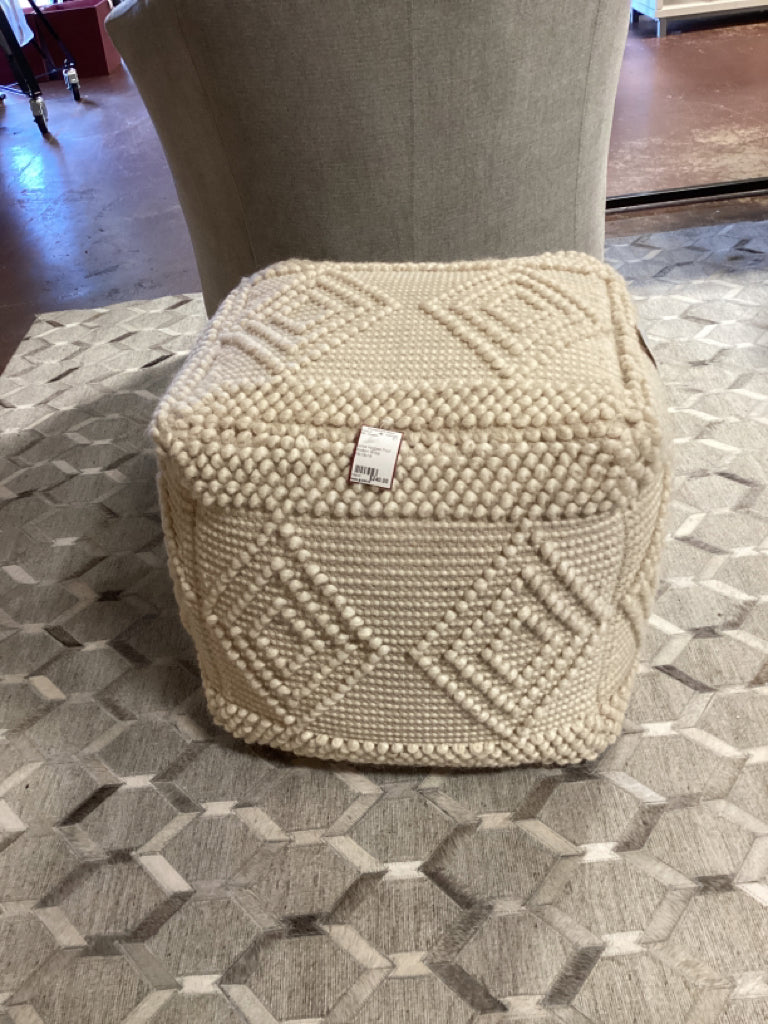 Surya Hyggee Pouf MOdern White 18x18x18