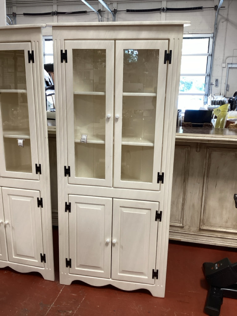 Cream Corner Cabinet Glass-Front upper Display Doors with Double Door Storage Be
