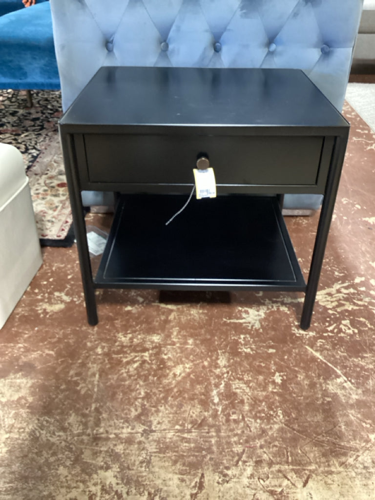 End Table / Soto black metal table , 1 drawer 22 x20 x 21 high