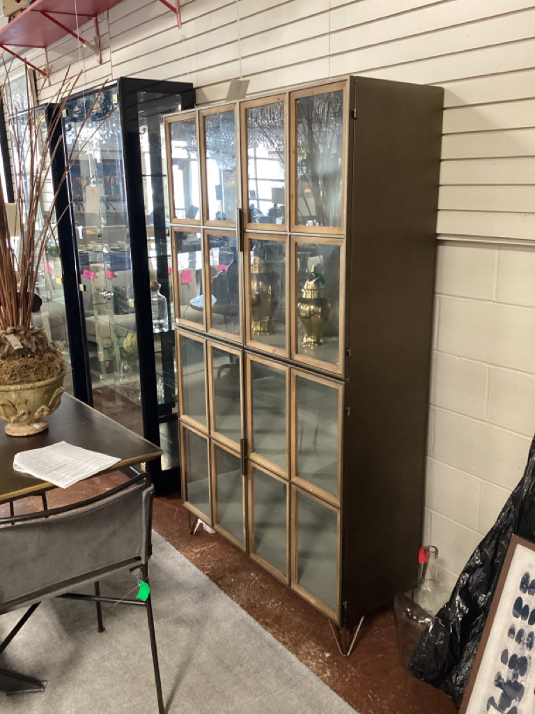 Mercana Pandora I 74 H Brown Wood and Metal Glass Door Display Cabinet  3UH2TQ2Z