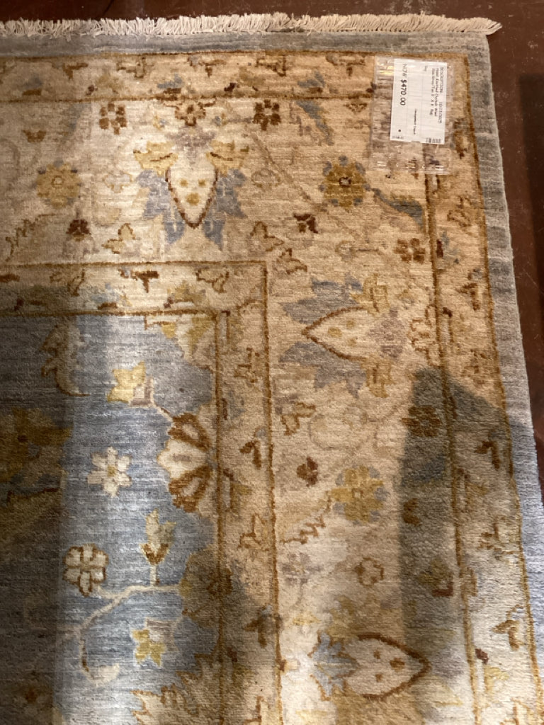 Hand-Knotted Oushak Wool Blue/Gray/Tan 8' X 8' Rug