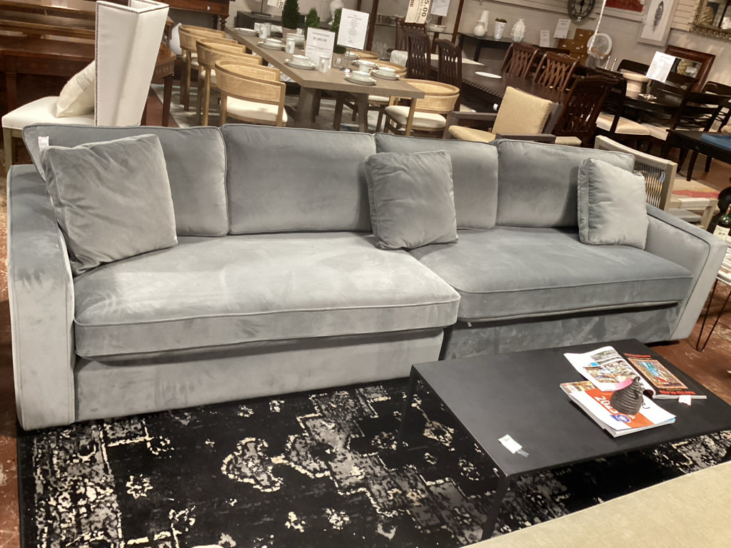 Havenly 2 Cushion 6 Seat  Slate Grey Velvet  Sectional Sofa 128 Lx 40" Deep 28H