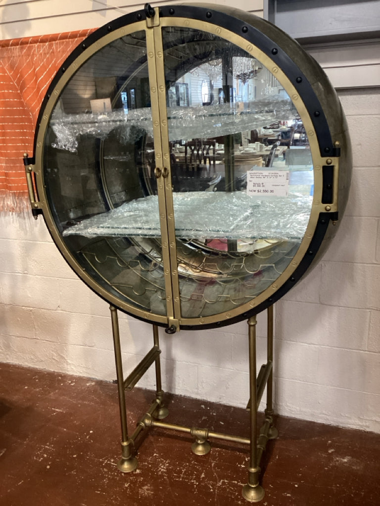 Restoration Hardware Porthole Bar 3 Glass Shelves 48" X 19" X 72"