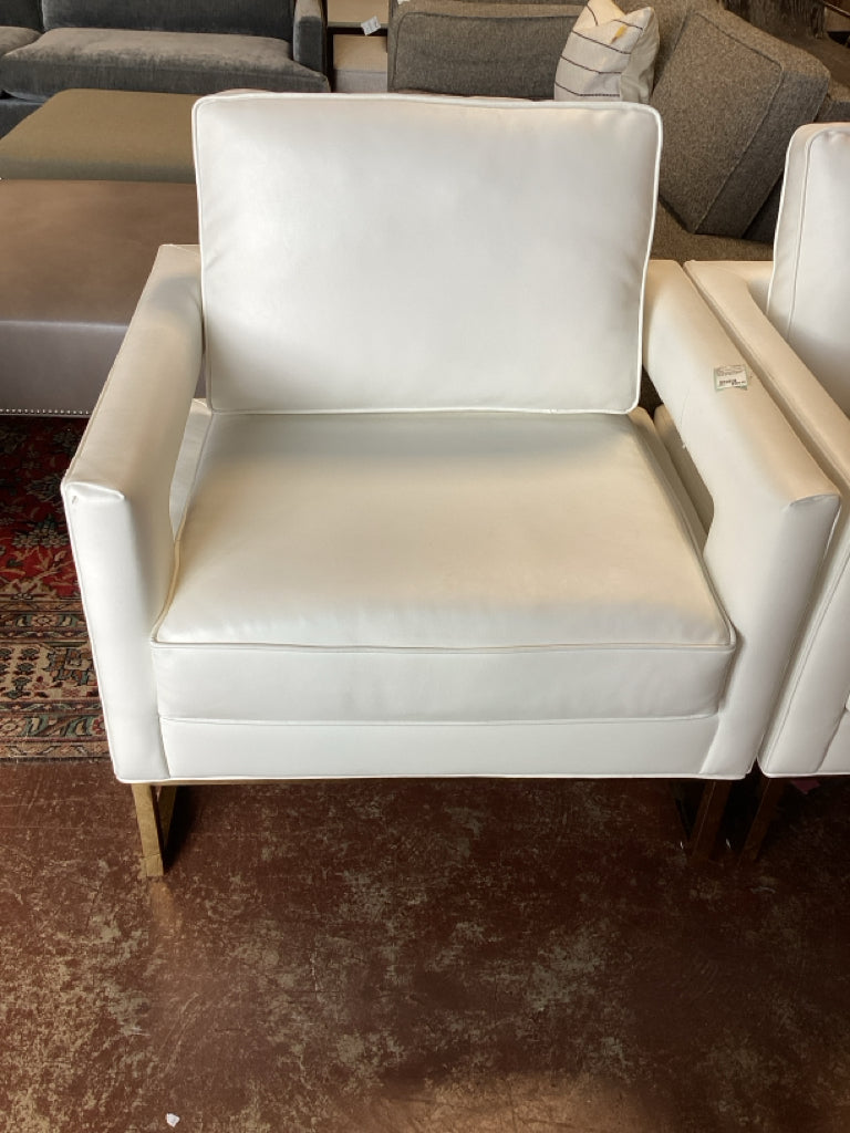 Tov White Faux Leather Accent Chair wit Polished Gold Metal Legs