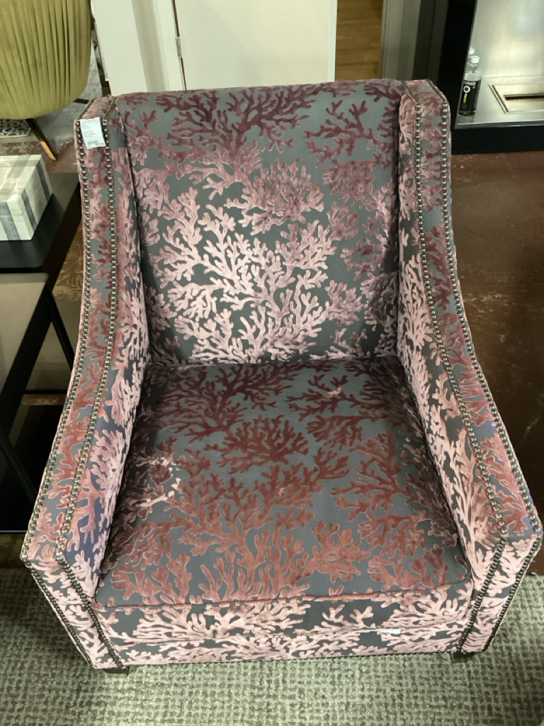 Bernhardt Accent Chair with Coral Pattern and Nailhead Trim (as found)