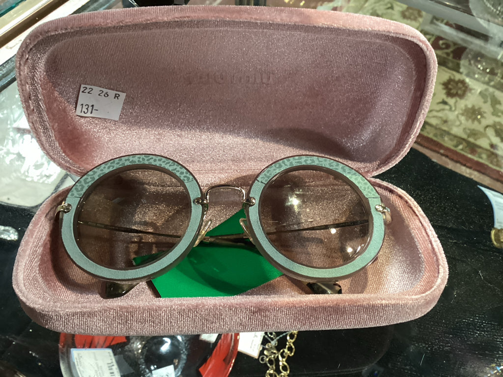 Miu Miu Animal Leather Round Opal Clay Green Retro Sunglasses