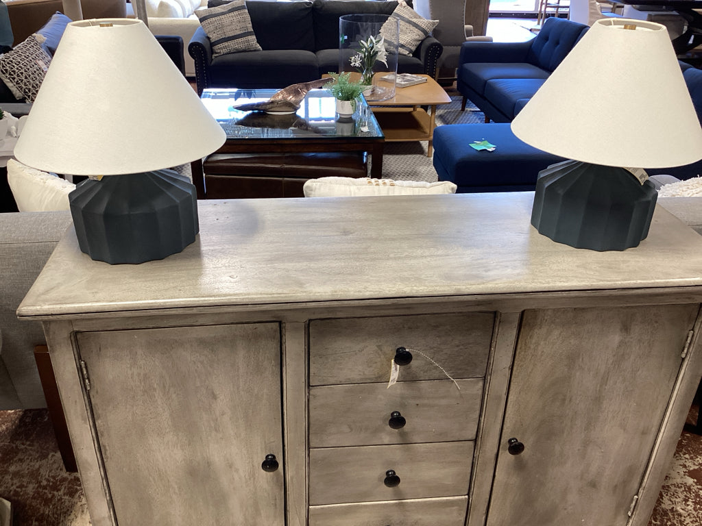 PAIR - Visual Comfort Petite 16" Accent Lamp w/Faceted Ceramic Base/Linen Shade