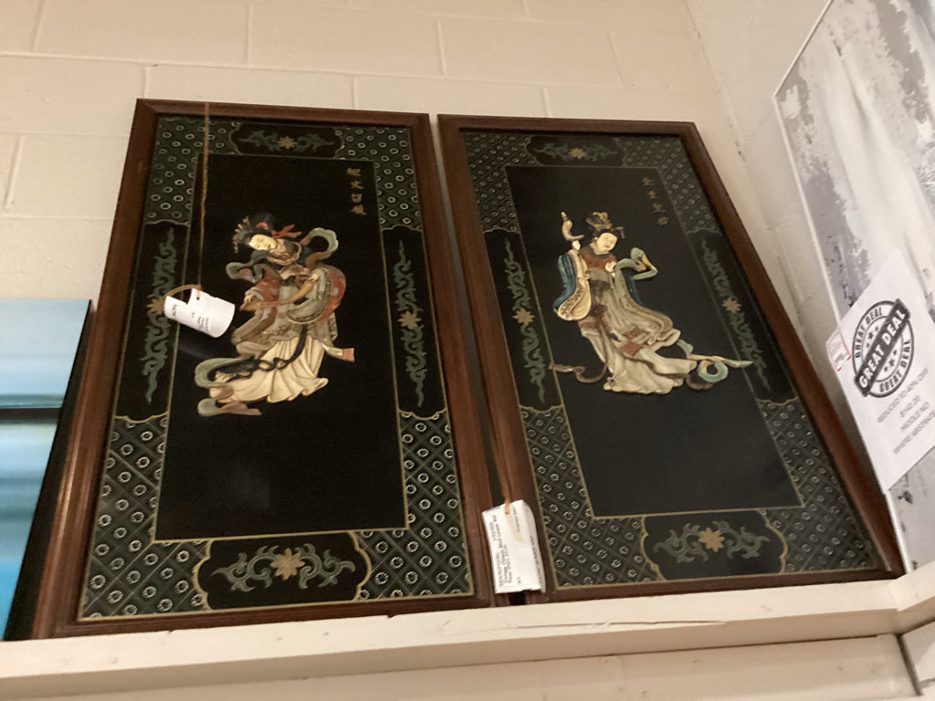 Vintage Chinese Black Lacquer Wall Panel (Pair) 22x42