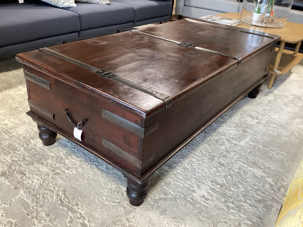 Rustic  Mahogany Trunk Coffee Table with iron accents /  58 x 27 x 18