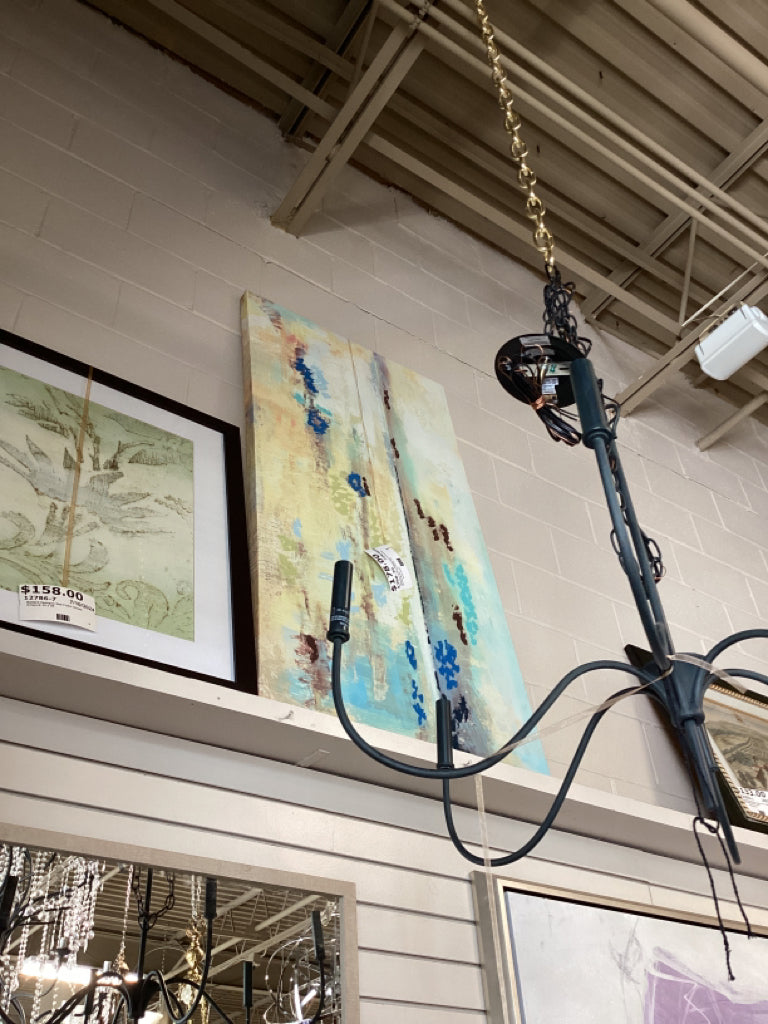 Abstract Green Matted and Unframed Mixed Media  Art 27x54 1/2