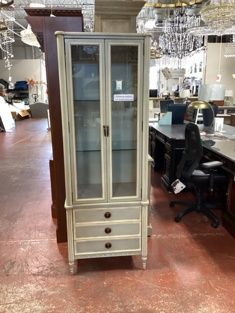 Frontgate French patina 2 piece Cabinet w/ glass shelves 26x18x72