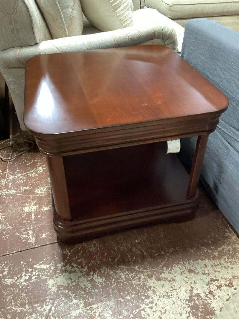 End Table / burnished cherry 2 tier end table 24 x 24 x 20 high