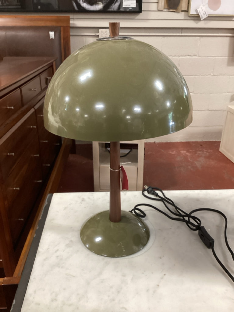 Crate and Barrel Clem green metal table lamp / dome shade 20" high