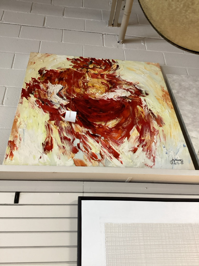 Art / Fiery Creature textured oil on canvas 47 x 47 (signed)