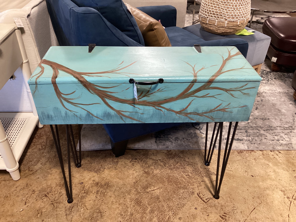 Console table / hand painted wooden storage box/ hairpin legs 32 x 11 x 28.5