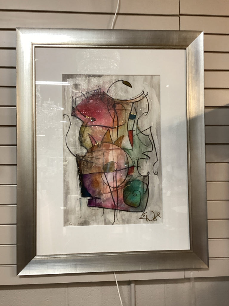 Eric Waugh Art "rave" abstract / s/n / silver frame 29 x 37
