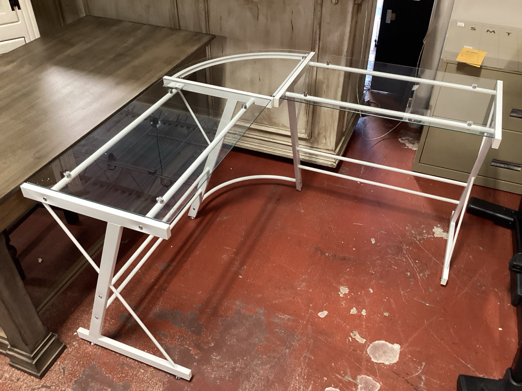 Contemporary Desk / glass & metal L shape cormer desk