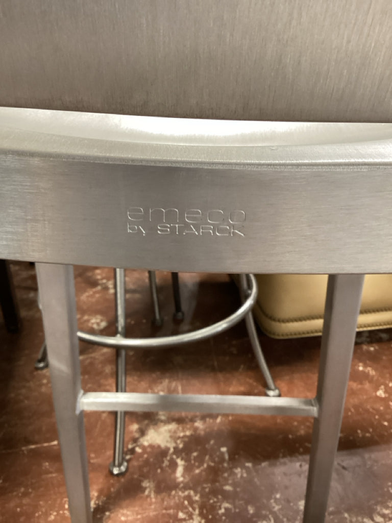 Pair of Emeco Hudson Brushed Aluminum Bar Stools 16"W x 16"D x 42"H