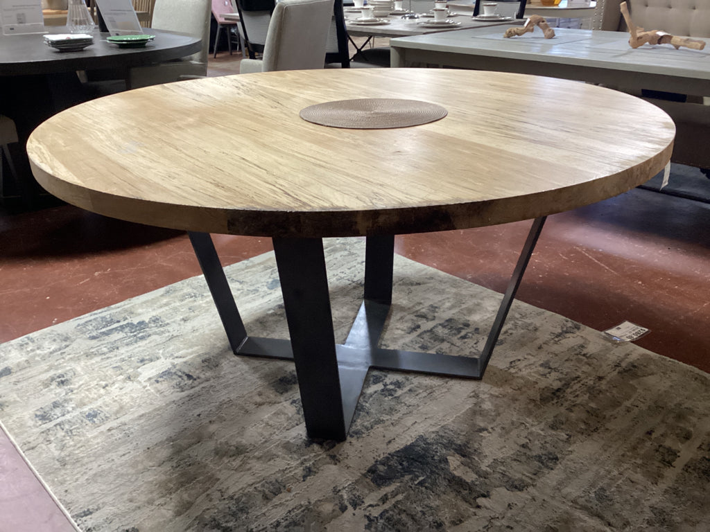 Custom Cypress Dining Table / metal base 60" round AS FOUND