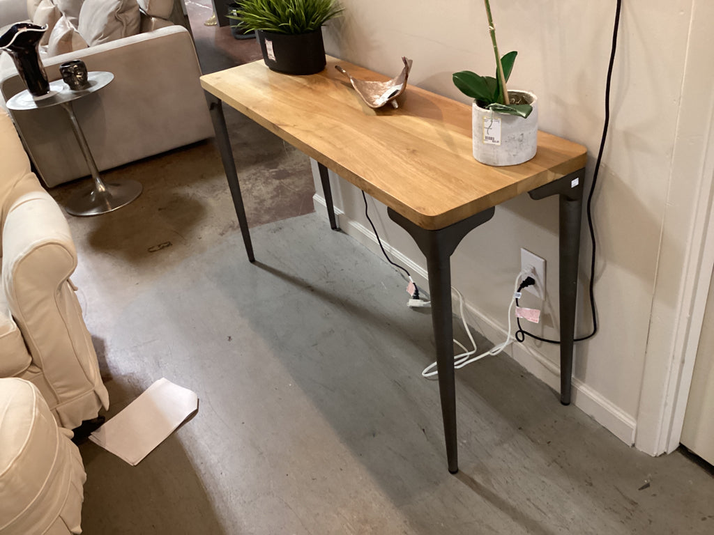 Four Hands Console Table/ light wood top, grey metal base 55 x 17 x 30
