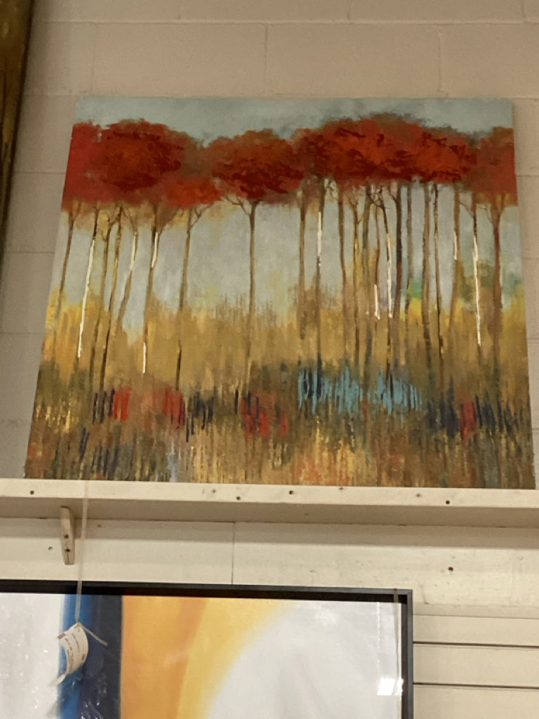 Abstract Red Tree Forest Contemporary Textured Art 39" X 39" Canvas Art