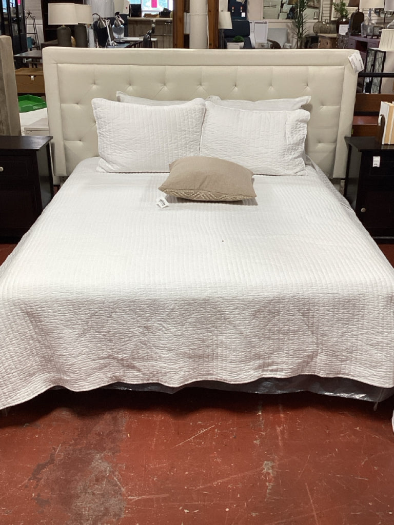 Contemporary Cream/Ivory Tufted Upholstered King Headboard Metal Frame Included