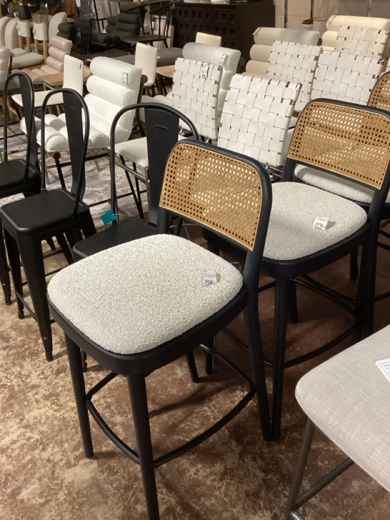 PAIR of Castlery Edith Cane Bar Stool, Black 29"  6WH9PPLA