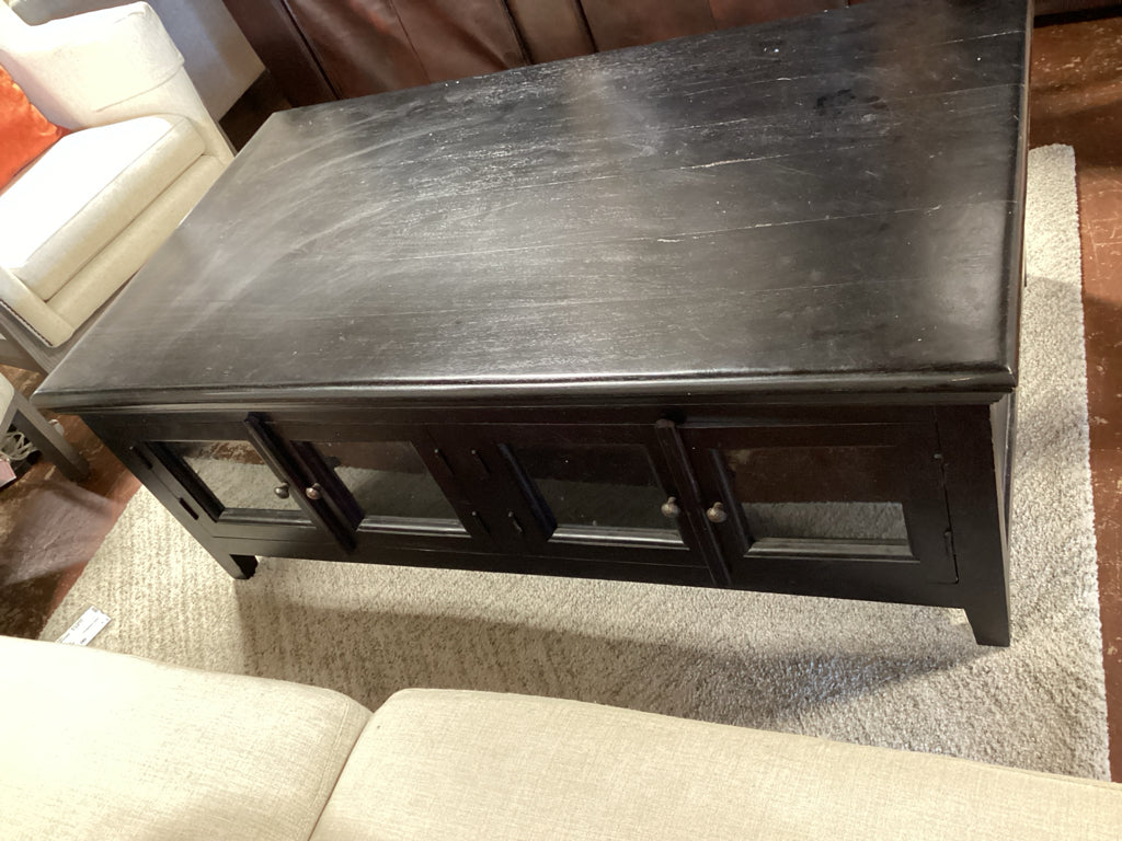 Crate & Barrel Coffee Table / ebony wood storage coffee table / 54 x 32 x 21