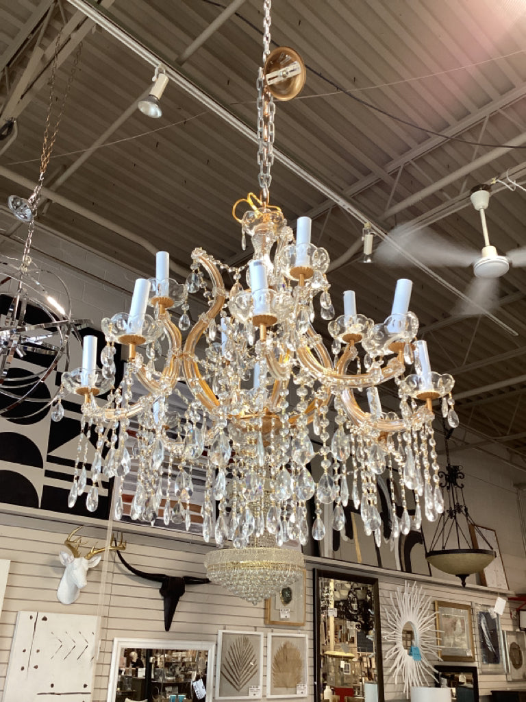 Maria Theresa Gold  Crystal Chandelier 30" W x 32" H (19) Lights