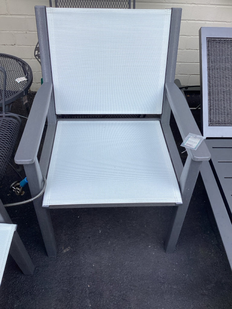 Gray Poly-Lumber Frame w/ White Mesh Fabric Sling Seat Outdoor Chair 24" x 23" x