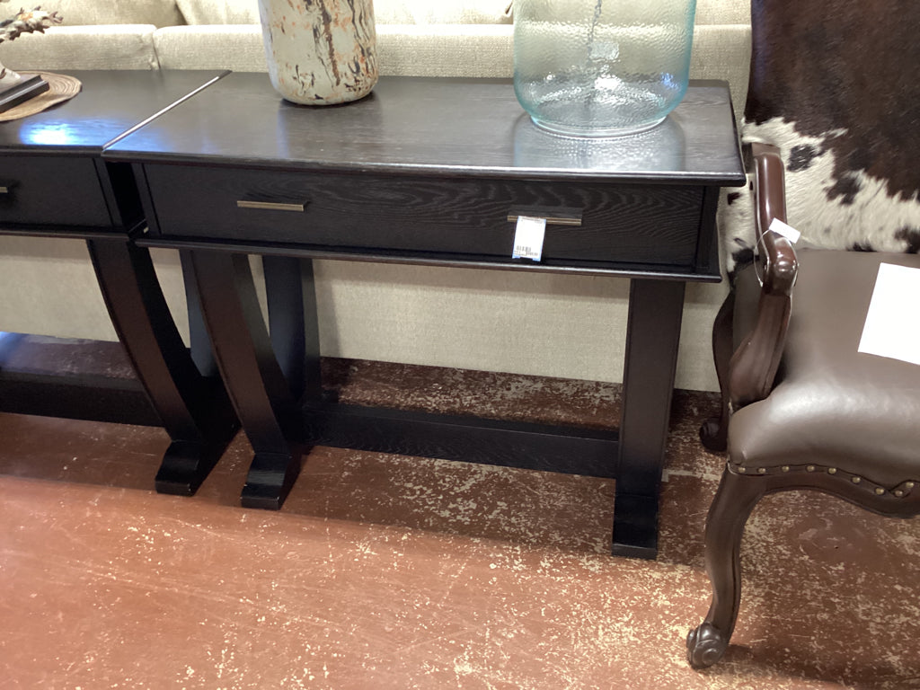 Black wooden side table w/ 1 drawer; 37x18x30