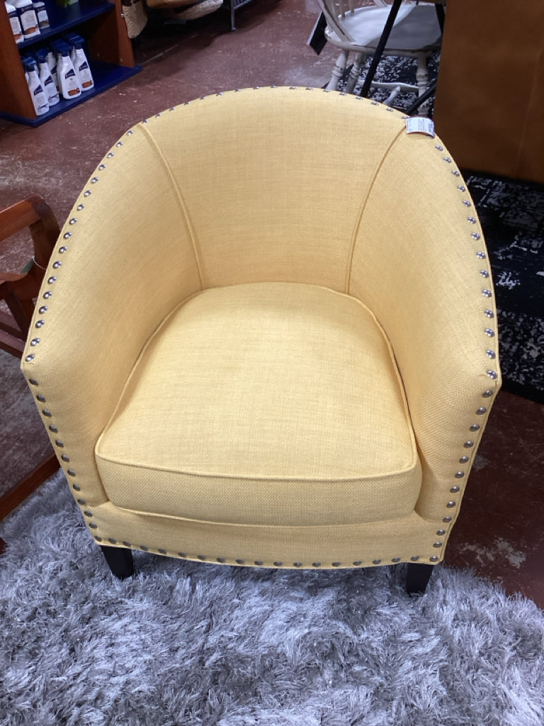Chair/ barrel accent chair / sunflower yellow with nail head trim