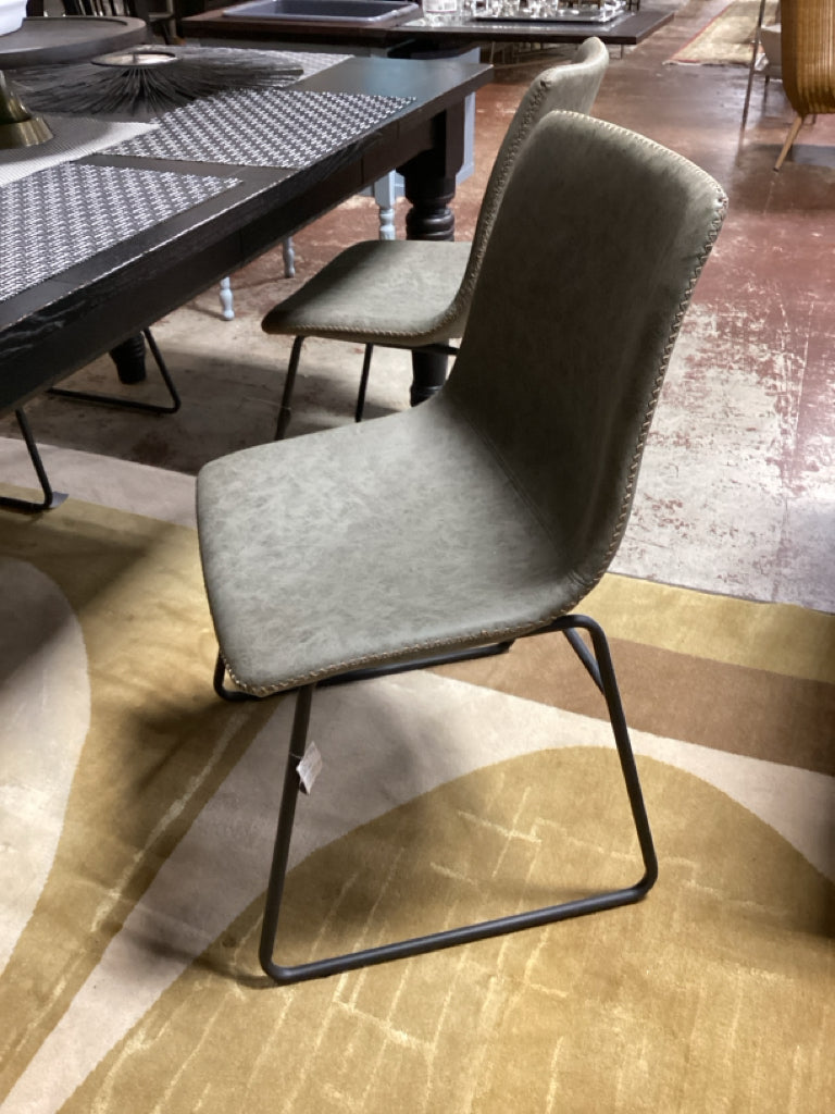(PAIR) Sunpan Leather GREY Leather Dining Chair 19x16x33