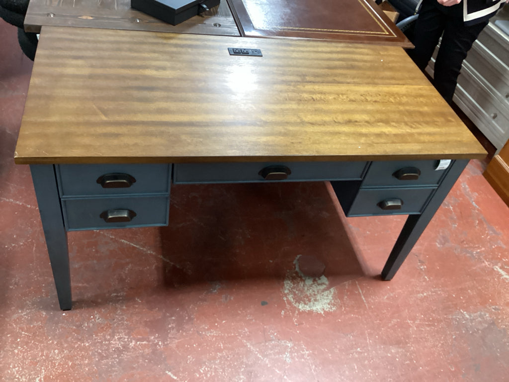 Fairmont Farmhouse Blue Half Pedestal Executive Desk 55" X 27" X 30"(as found)