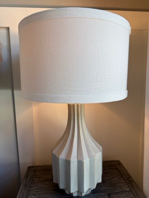 Grey Resin Gold Accent Fluted Table Lamp w/ Drum Shade 26"