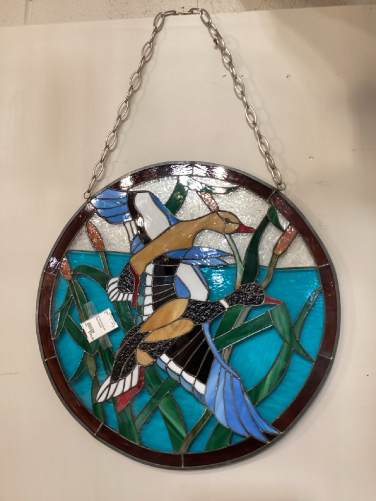 22" Round Stained Glass Mallards