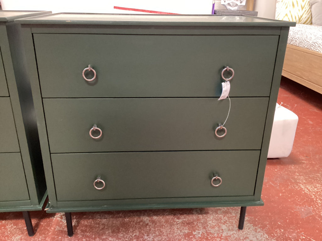 MOE'S Reagan deep green  Nightstand / 3 drawer/ 31 x 19 x 31 high AS IS