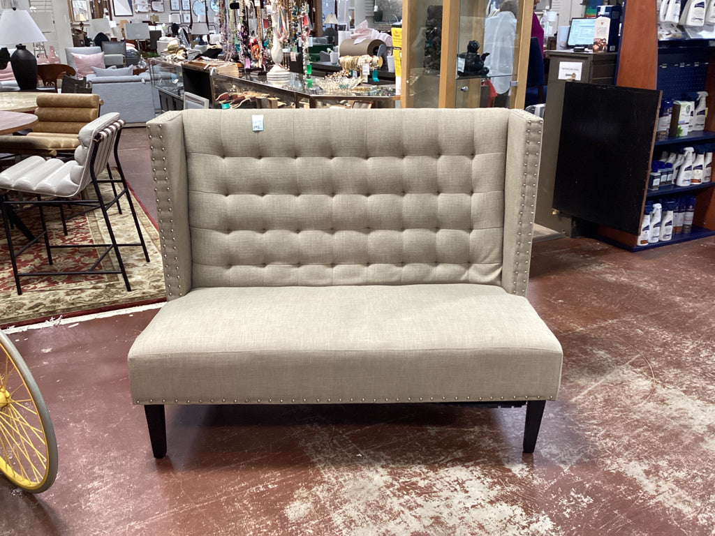 Tan Linen Banquette with Silver Nail Trim - 51" x 28"