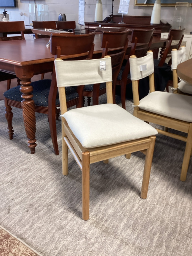PAIR Emery Wood Upholstered Seat and Sling Back Dining Chair in Natural 18x17x32
