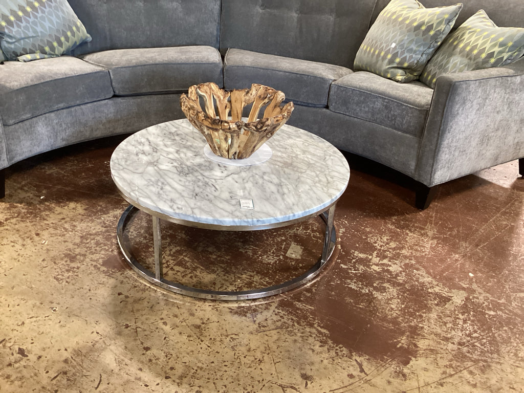 Coffee Table 33 " round marble top chrome base / 13" high