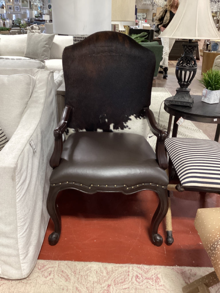 Classic Cowhide Accent  Arm Chair with Brown Leather Seat  (EACH)