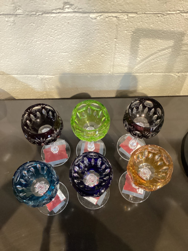 Antique Bavarian cut crystal wine glasses Multi-Color (6)
