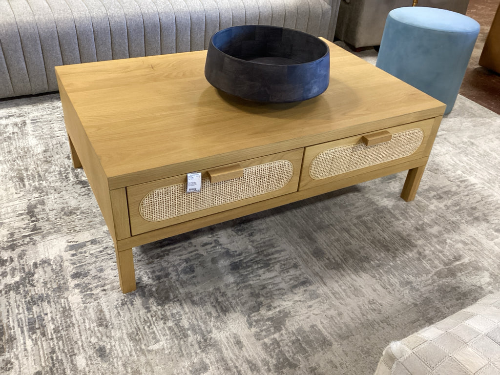 Four Hands Allegra Coffee Table,Honey Oak Veneer w/ Cane Front 46x30x16
