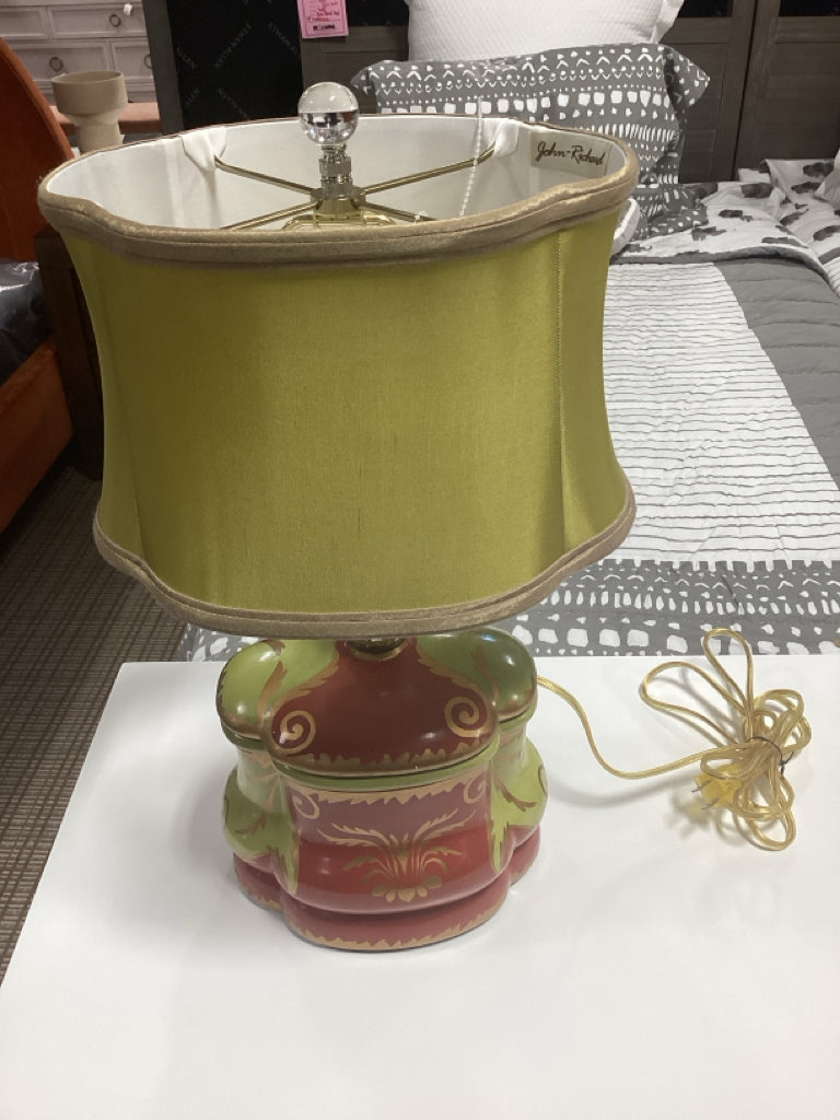 John Richard Hand Painted Red Green Lamp 18"