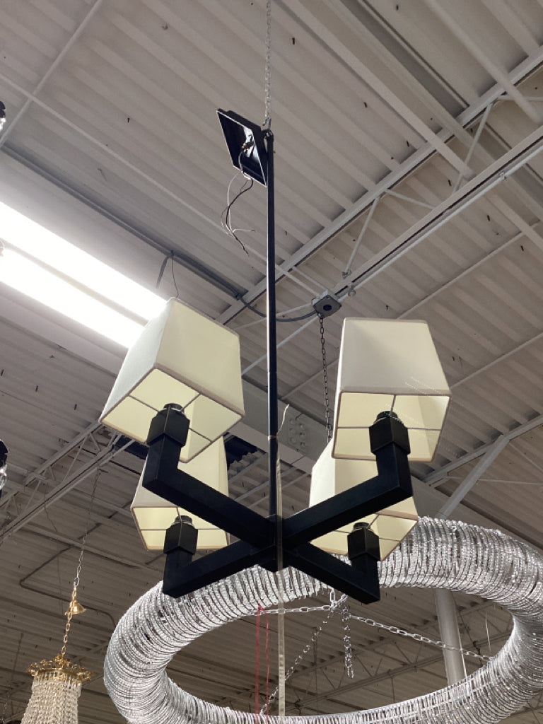 Black iron modern 4 light chandelier 22 x 22 x 48
