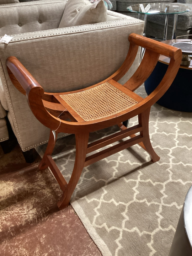 Indonesian Acacia Wood Bench with Woven Seat 29" W x 14" D x 29"  H