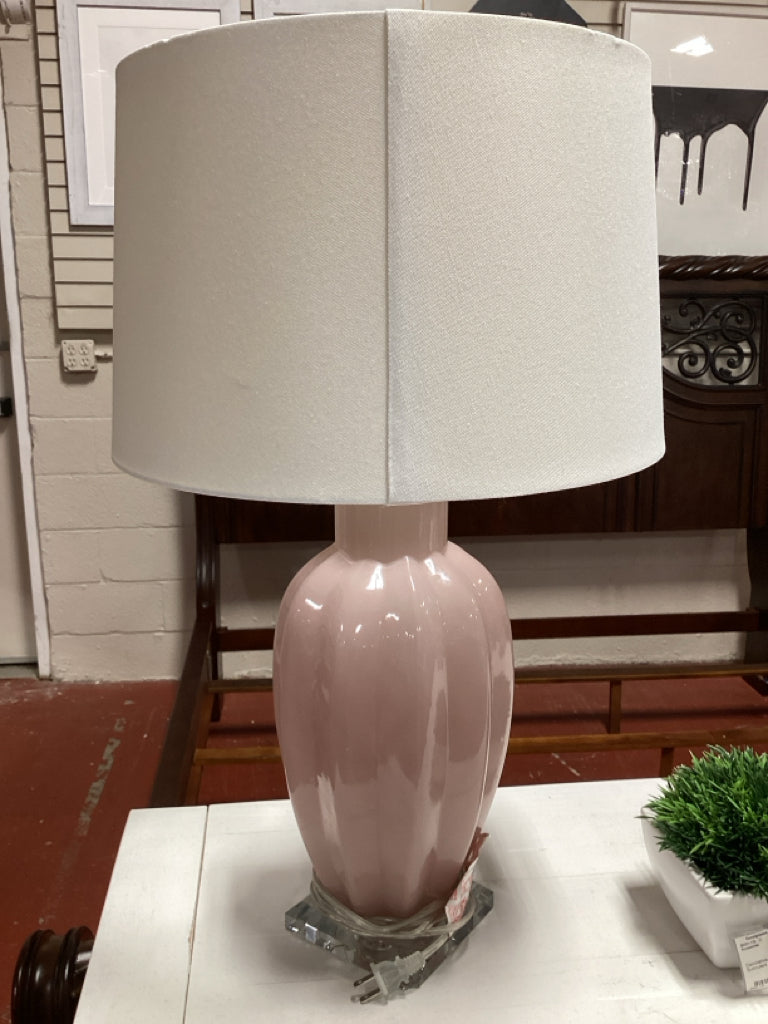 Pink Glass Fluted Table Lamp 29"