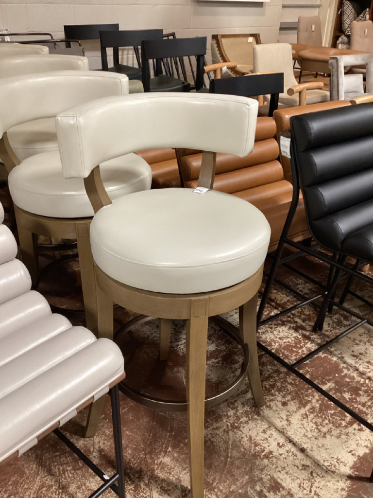 PAIR Frontgate Bar Stools / cream leather swivel bar height