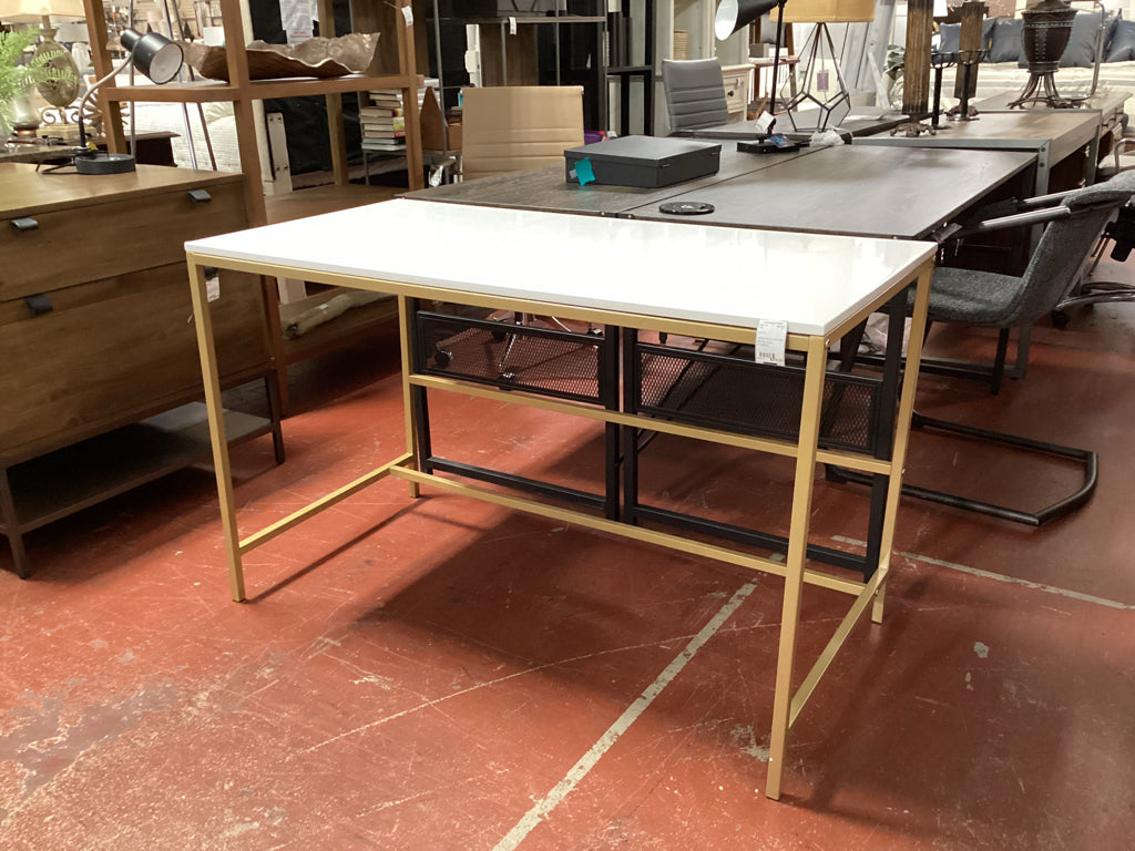 White/Gold Minimalist Writing Desk 47x24x30